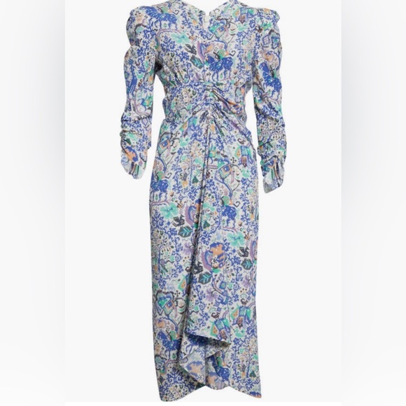 NEW $1395 Isabel Marant Albi Dot Print Ruched Stretch Silk Dress in 8 US / 40 FR - Picture 5 of 6